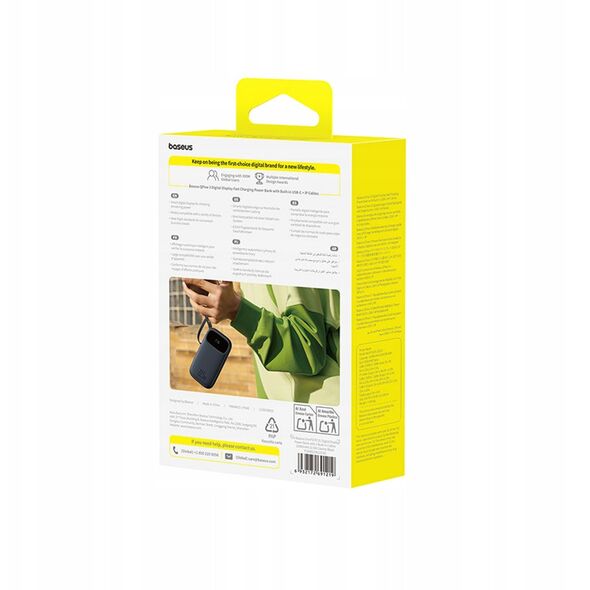 Powerbank Baseus EnerFill FC31 10000mAh 22.5W z wyświetlaczem cyfrowym i 2 wbudowanymi kablami (USB-C + Lightning) - czarny