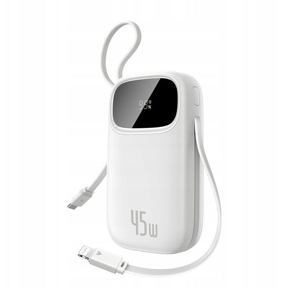 Powerbank Baseus EnerFill FC31 20000mAh 45W z wyświetlaczem cyfrowym i 2 wbudowanymi kablami (USB-C + Lightning) - biały