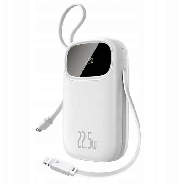 Powerbank Baseus EnerFill FC31 20000mAh 22.5W z wyświetlaczem cyfrowym i 2 wbudowanymi kablami (USB-C + Lightning) - biały