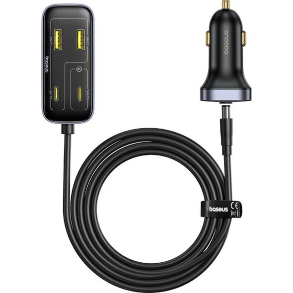 Ładowarka samochodowa Baseus BackseatPal L1 110W 3 x USB-A + 3 x USB-C z przedłużaczem 1,5 m - czarna