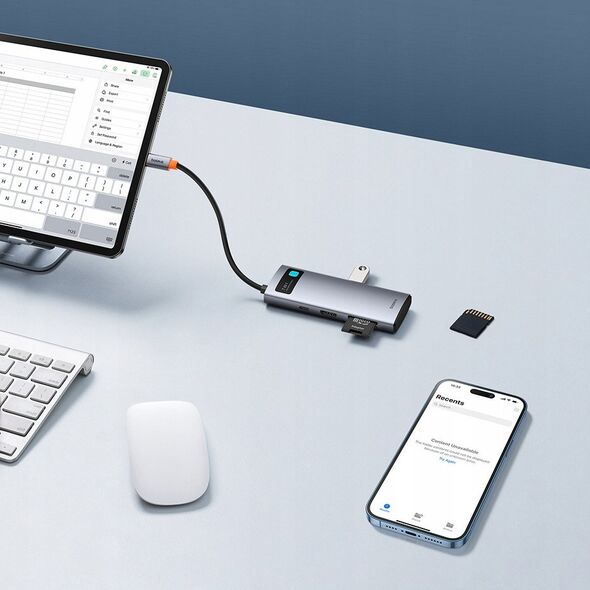 Hub USB-C Baseus Metal Gleam 7w1 HDMI 4K 60Hz / 3x USB 3.0 / USB-C PD / SD / microSD – szary