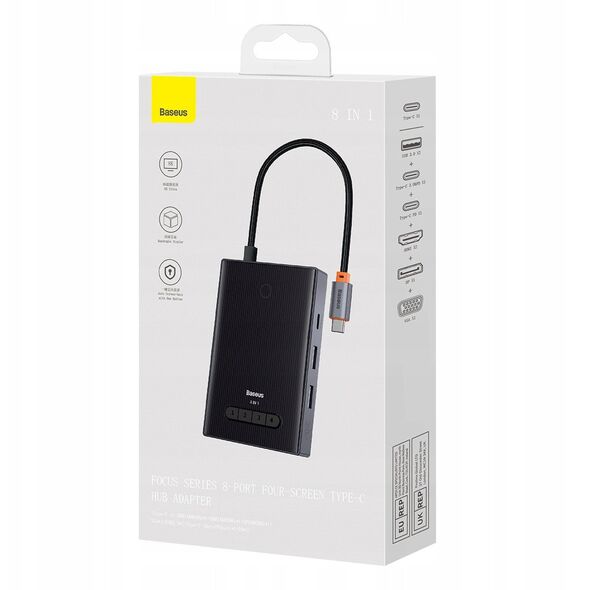 Hub USB-C 8w1 Baseus PioneerJoy HDMI 4K@60Hz + HDMI 4K@30Hz + DisplayPort 8K@30Hz + VGA + 2 x USB-A 3.0 + 2 x USB-C - szary