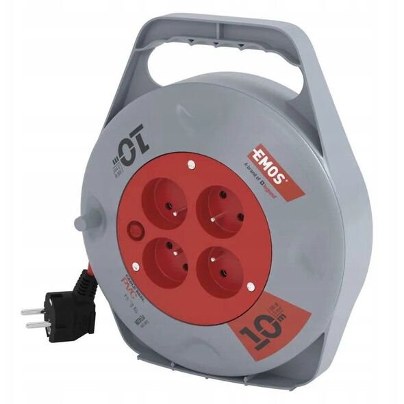 Przedłużacz bębnowy Emos P19410N 10m 4 gnizda PVC 230V 10A 1mm2 IP20 czerwony/czarny