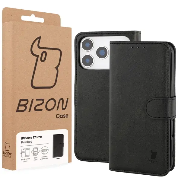 Etui z klapką Bizon Case Pocket do Apple iPhone 17 Pro czarne