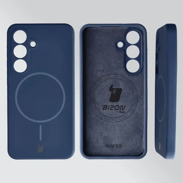 Silikonowe etui z pierścieniem magnetycznym Bizon Soft Case Magnetic do Samsung Galaxy S25 granatowe