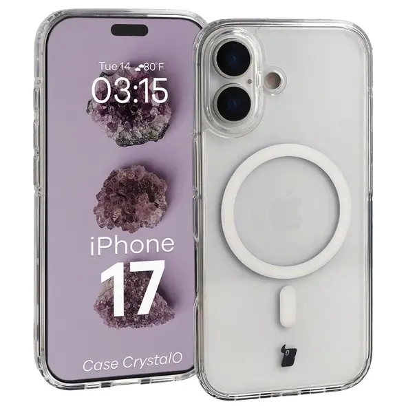 Etui z pierścieniem magnetycznym Bizon Case CrystalO Magnetic do Apple iPhone 17 przezroczyste