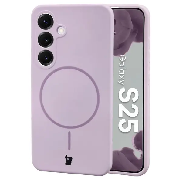 Silikonowe etui z pierścieniem magnetycznym Bizon Soft Case Magnetic do Samsung Galaxy S25 jasnofioletowe