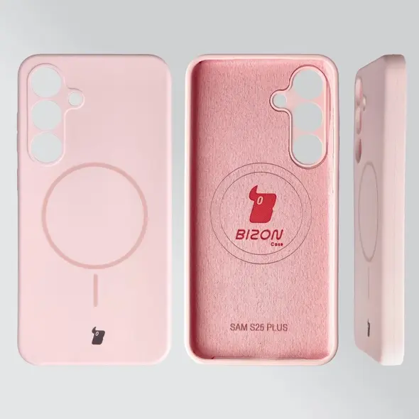 Silikonowe etui z pierścieniem magnetycznym Bizon Soft Case Magnetic do Samsung Galaxy S25+ Plus jasnoróżowe