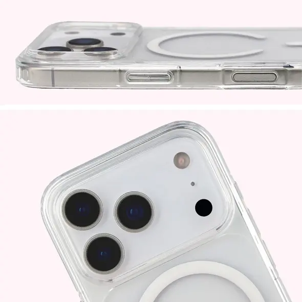 Etui z pierścieniem magnetycznym Bizon Case CrystalO Magnetic do Apple iPhone 17 Pro przezroczyste