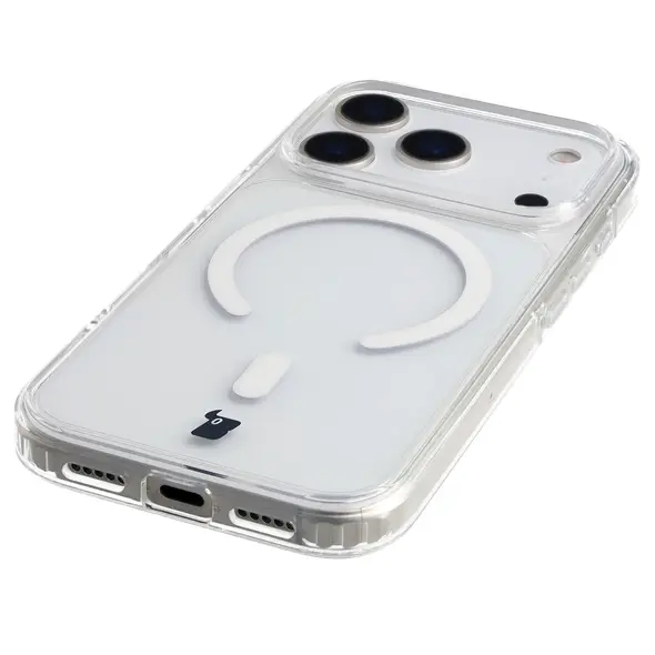 Etui z pierścieniem magnetycznym Bizon Case CrystalO Magnetic do Apple iPhone 17 Pro przezroczyste