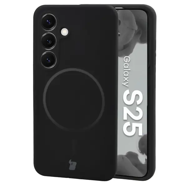 Silikonowe etui z pierścieniem magnetycznym Bizon Soft Case Magnetic do Samsung Galaxy S25 czarne