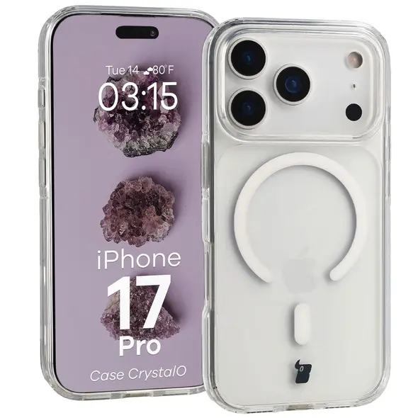 Etui z pierścieniem magnetycznym Bizon Case CrystalO Magnetic do Apple iPhone 17 Pro przezroczyste