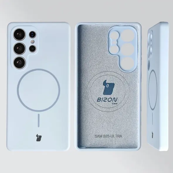 Silikonowe etui z pierścieniem magnetycznym Bizon Soft Case Magnetic do Samsung Galaxy S25 Ultra błękitne