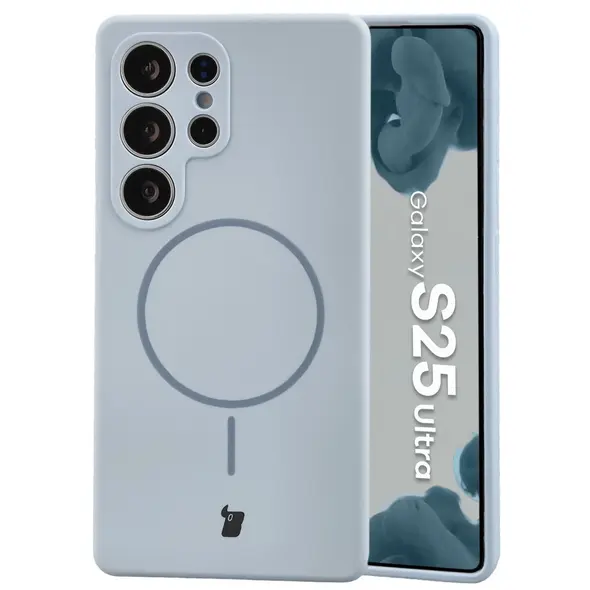 Silikonowe etui z pierścieniem magnetycznym Bizon Soft Case Magnetic do Samsung Galaxy S25 Ultra błękitne