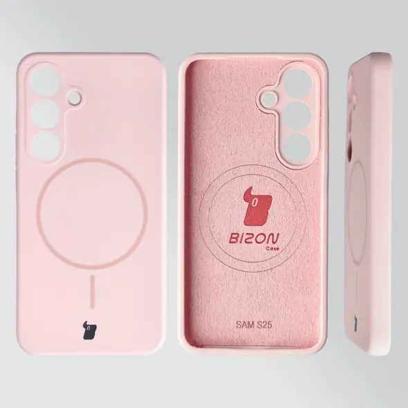 Silikonowe etui z pierścieniem magnetycznym Bizon Soft Case Magnetic do Samsung Galaxy S25 jasnoróżowe