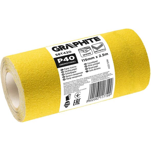 Papier ścierny żółty w rolce 2,5 m x 115 mm, P40