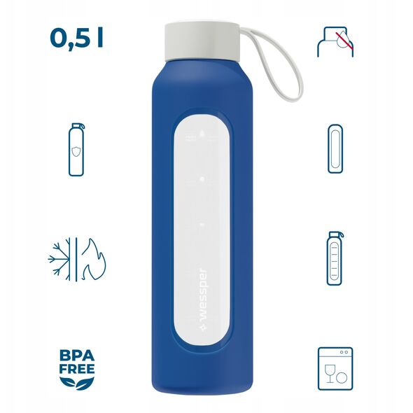 Szklana butelka Wessper B1 Borosilicate 500ml Navy Blue (WES260-500-NB-NEW)