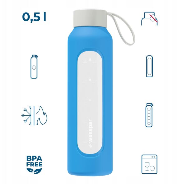 Szklana butelka Wessper B1 Borosilicate 500ml Ocean (WES260-500-OC-NEW)