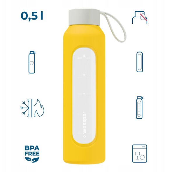 Szklana butelka Wessper B1 Borosilicate 500ml Sun (WES260-500-YL-NEW)