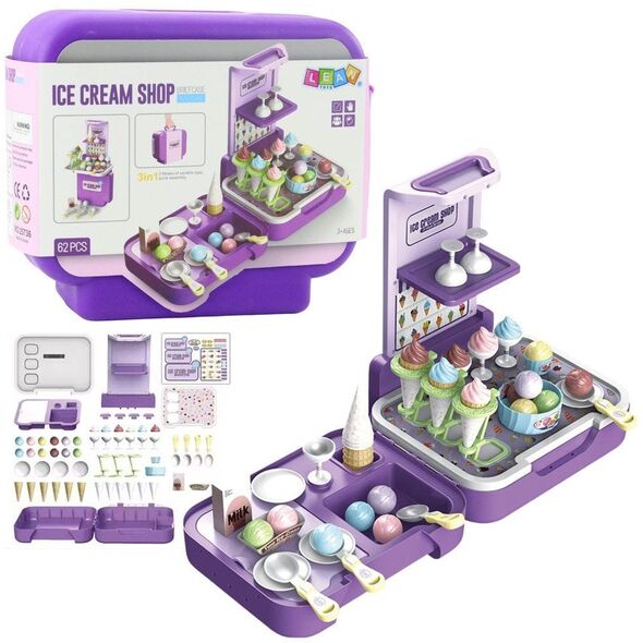 Zestaw Walizka Z Lodami Mobilny Sklepik Lodziarnia Kuchnia 3w1 62 el. LEAN Toys