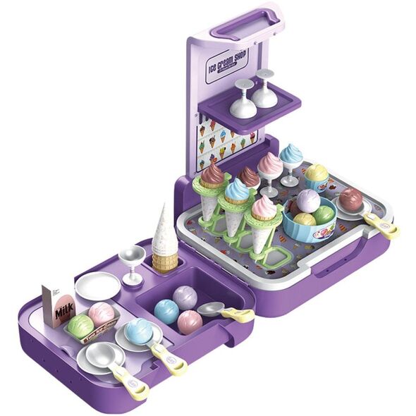 Zestaw Walizka Z Lodami Mobilny Sklepik Lodziarnia Kuchnia 3w1 62 el. LEAN Toys