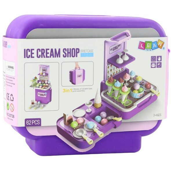 Zestaw Walizka Z Lodami Mobilny Sklepik Lodziarnia Kuchnia 3w1 62 el. LEAN Toys