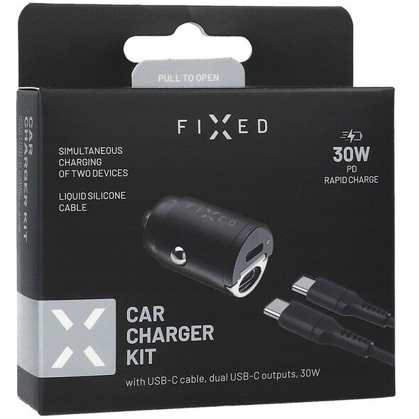 Fixed USB-C 30W + USB-C/USB-C cable, black