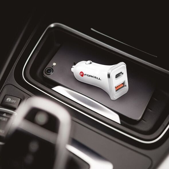 Ładowarka ForCell Ładowarka Samochodowa Forcell USB 3.0 + USB C Quick Charging + Power Delivery PD20W 4A CC-QCPD01 biała