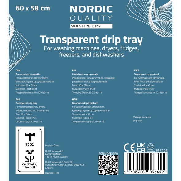 Nordic Quality 352296 washing machine part/accessory Driptray 1 pc(s)