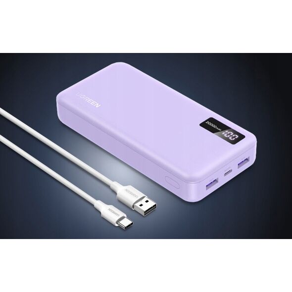Powerbank UGREEN PB312 20000mAh 2xUSB-A, USB-C 20W fioletowy