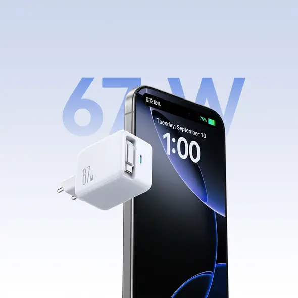 Ładowarka sieciowa Joyroom JR-TCL06 67W GaN z wbudowanym zwijanym kablem USB-C - biała