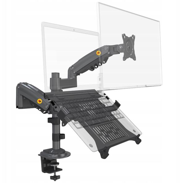 H180-FP Podwójny Ergonomiczny uchwyt biurkowy do laptopa i monitora Regulacja 3D