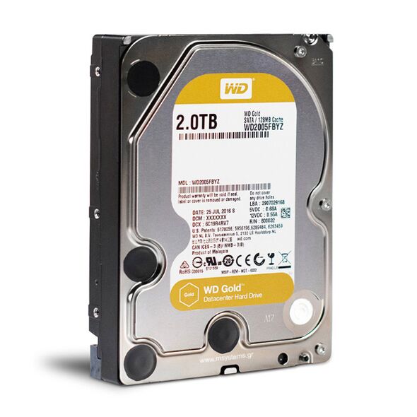 Western Digital Εσωτερικός Σκληρός Δίσκος 2TB (Gold 3.5") (WD2005FBYZ) έως 12 άτοκες Δόσεις