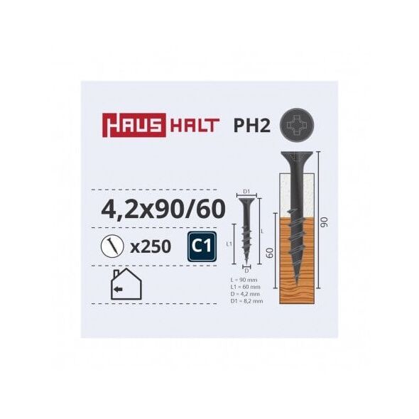 ΒΙΔΑ ΓΥΨΟΣΑΝΙΔΑΣ ΓΙΑ ΞΥΛΟ 4.2X90/60 (250)