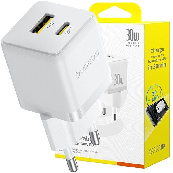 Ładowarka sieciowa Baseus Palm 30W USB-A, USB-C biała