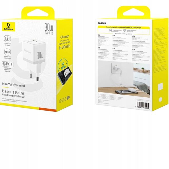 Ładowarka sieciowa Baseus Palm 30W USB-A, USB-C biała