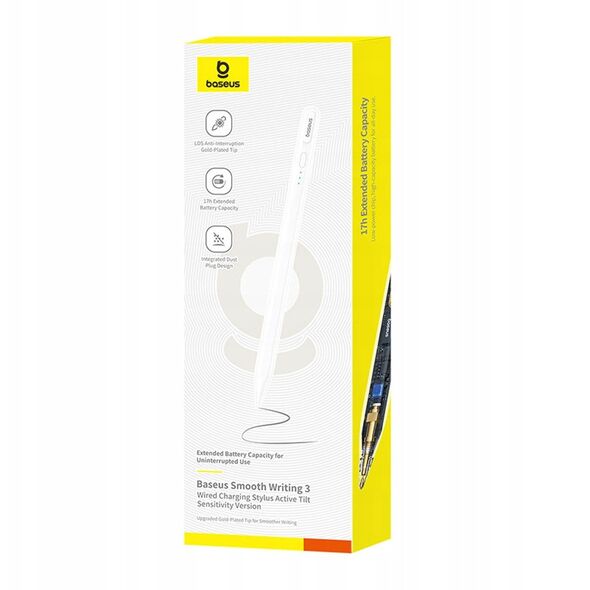 Rysik aktywny Baseus Smooth Writing 3 ładowany przewodowo stylus (wersja z wykrywaniem kąta pisania) - biały