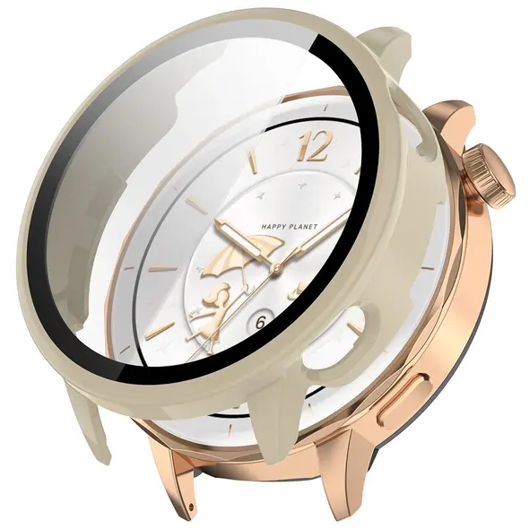 Etui ze szkłem do zegarka Bizon Case+Glass Watch do OnePlus Watch 3 43mm beżowe