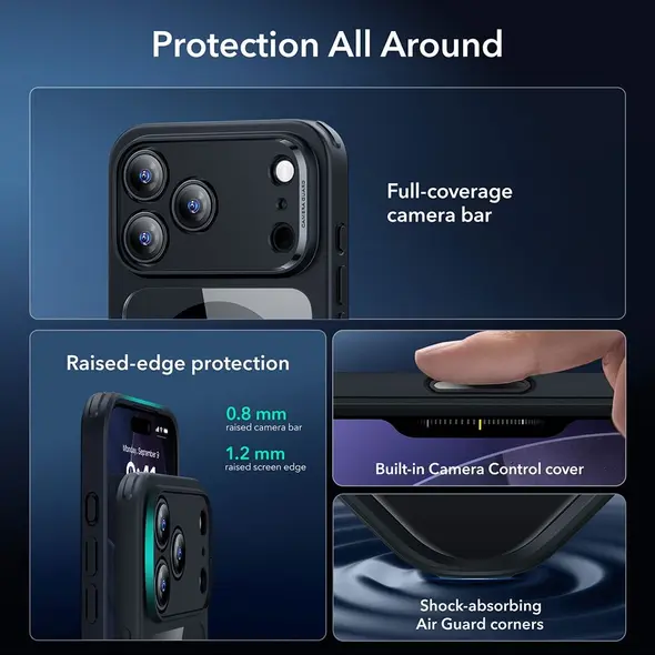 Zestaw ESR etui + szkło na ekran Classic Hybrid MagSafe & Tempered Glass do Apple iPhone 17 Pro Max Clear/black