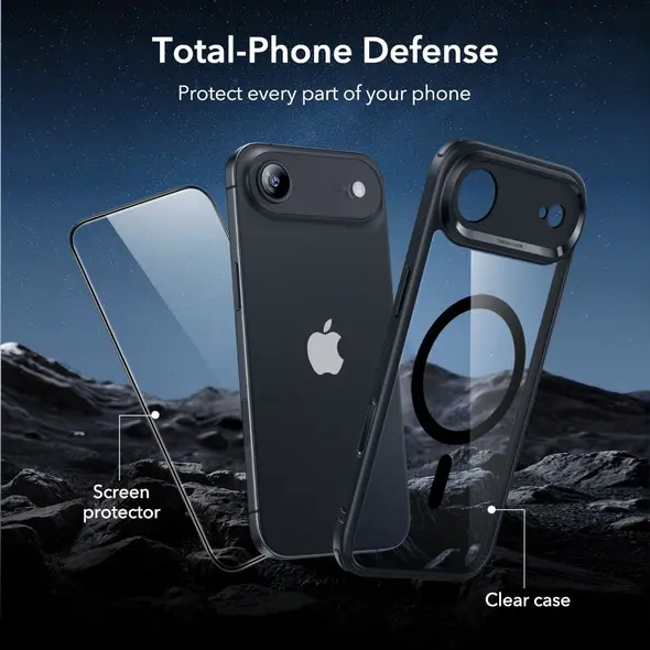 Zestaw ESR etui + szkło na ekran Classic Hybrid MagSafe & Tempered Glass do Apple iPhone 17 Air Clear/black