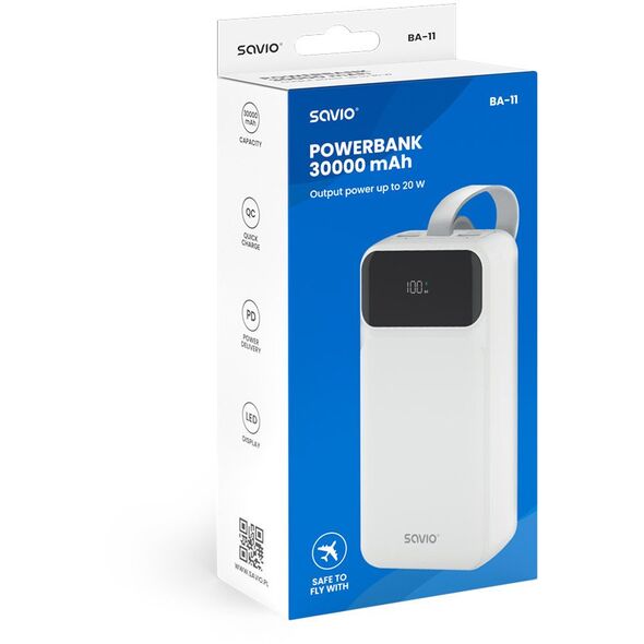 SAVIO BA-11 POWERBANK 30000 mAh, biały