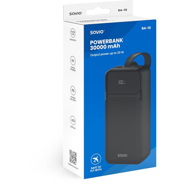 SAVIO BA-10 POWERBANK 30000 mAh, czarny