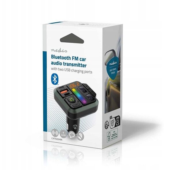 Πομπός FM αυτοκινήτου Nedis CATR2024BK Bluetooth 1" σταθερός Μαύρος
