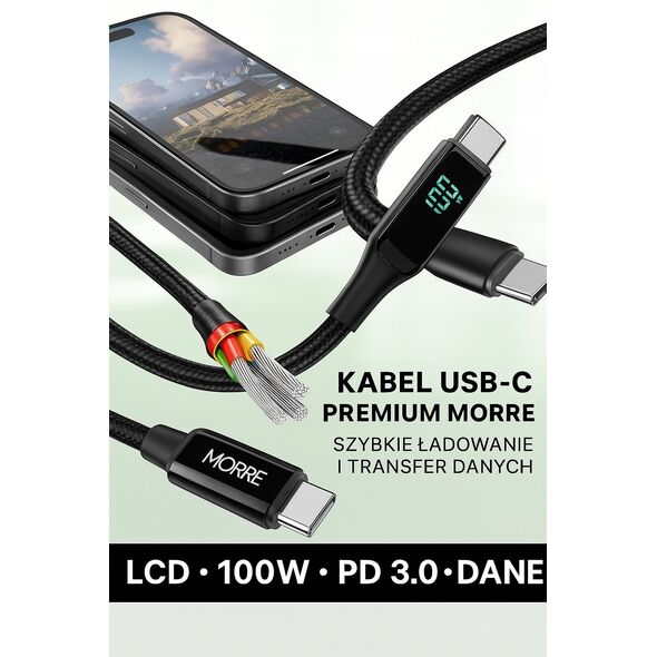 MORRE KABEL DO ŁADOWARKI USB-C 100W 1,5m Z WYŚWIETLACZEM LED