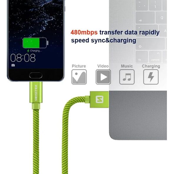 Kabel USB Swissten USB-A - USB-C 0.2 m Niebieski (71521108)