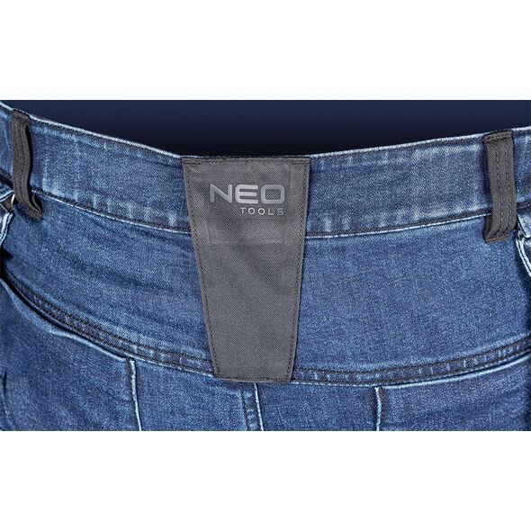 Spodnie robocze DENIM, wzmocnienia Cordura, odpinane kieszenie kaburowe, granatowe, rozmiar XXL