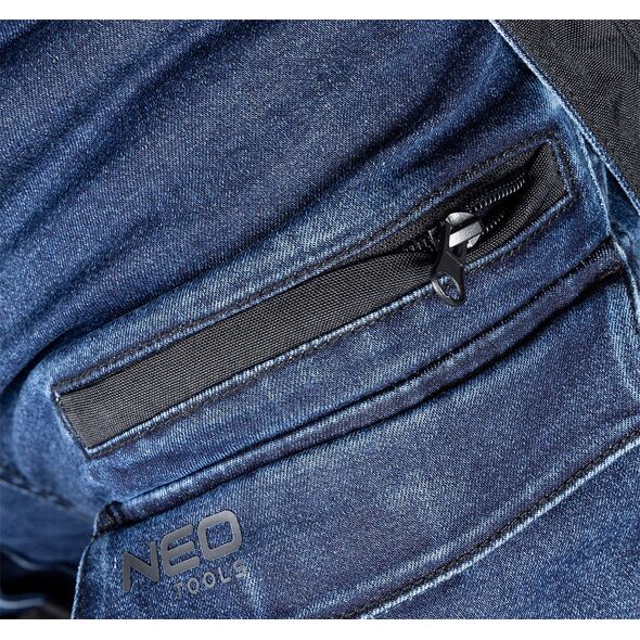 Spodnie robocze DENIM, wzmocnienia Cordura, odpinane kieszenie kaburowe, granatowe, rozmiar XXL
