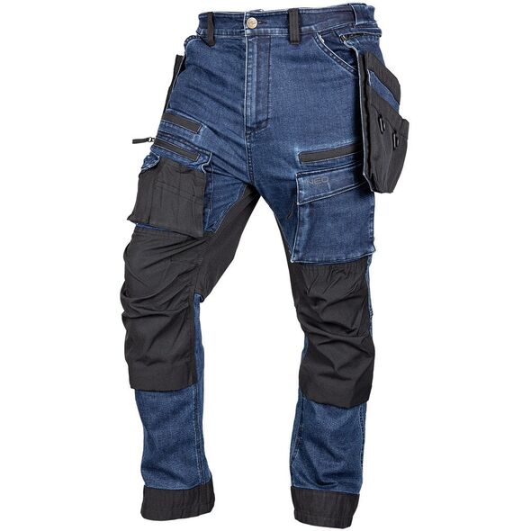 Spodnie robocze DENIM, wzmocnienia Cordura, odpinane kieszenie kaburowe, granatowe, rozmiar XS