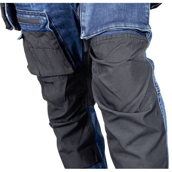 Spodnie robocze DENIM, wzmocnienia Cordura, odpinane kieszenie kaburowe, granatowe, rozmiar L