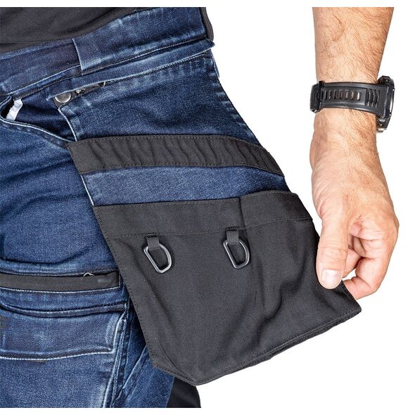 Spodnie robocze DENIM, wzmocnienia Cordura, odpinane kieszenie kaburowe, granatowe, rozmiar L